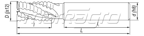 Stopková fréza čelní válcová krátká hrubovací s válcovou stopkou DIN844-A K-M-NR