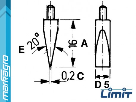 Vyměnitelný měřící dotek plochý pro číselníkové úchylkoměry 16 mm, 20° - LIMIT (5318-1202)