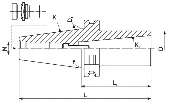 Redukční pouzdro DIN40 - Morse 1 se závitem (DM390)